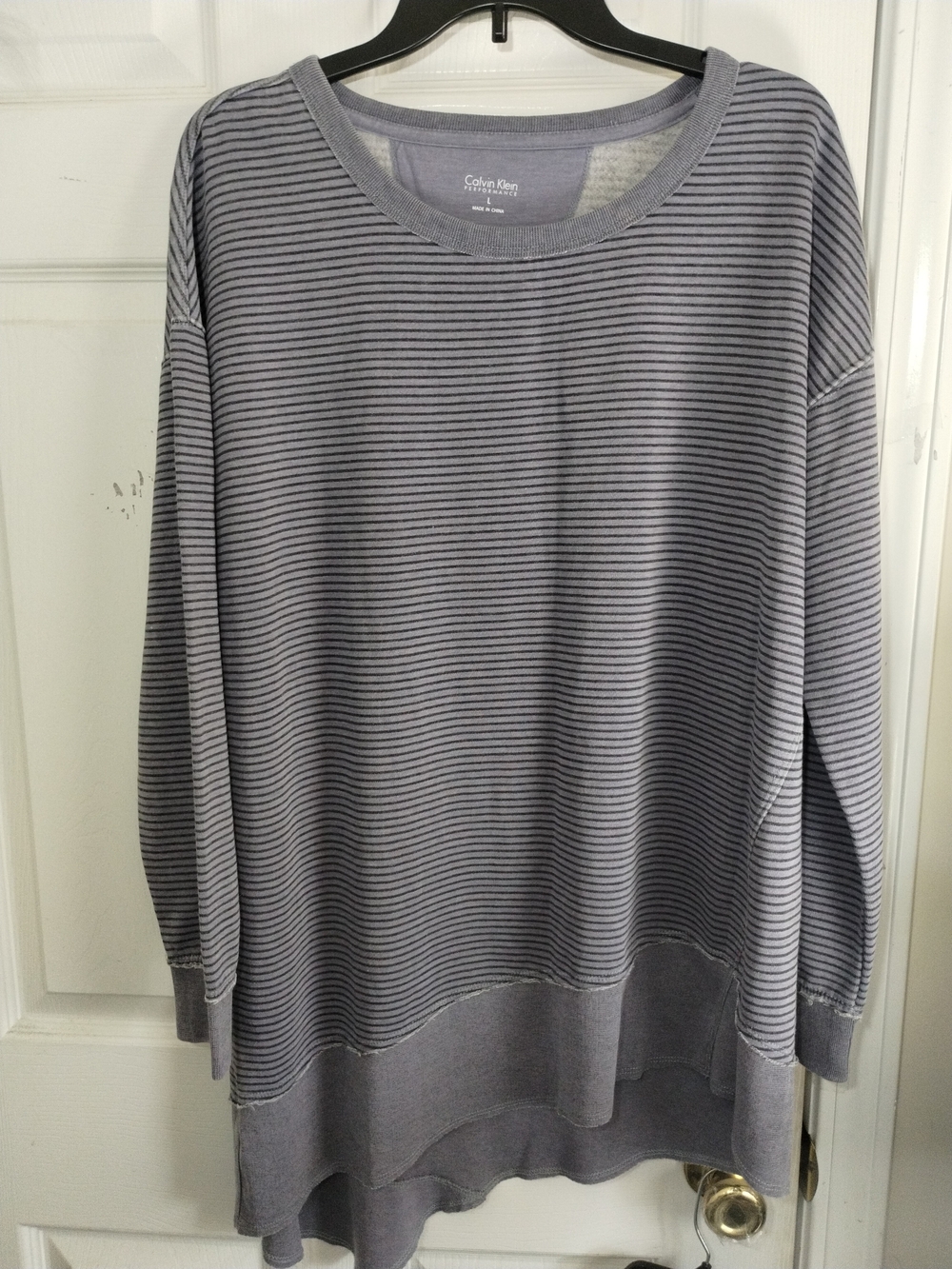 Calvin Klein Women's Purple Striped Tunic Top With Asymmetrical Hem